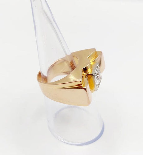 Bague 52 Bague tank Art déco XXL en or rose 18k et platine, diamant 58 Facettes A05970