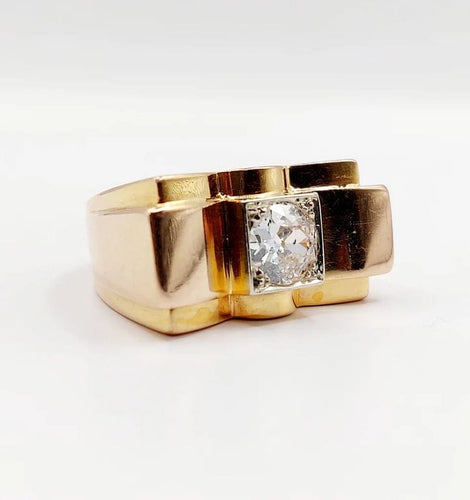 Bague 52 Bague tank Art déco XXL en or rose 18k et platine, diamant 58 Facettes A05970