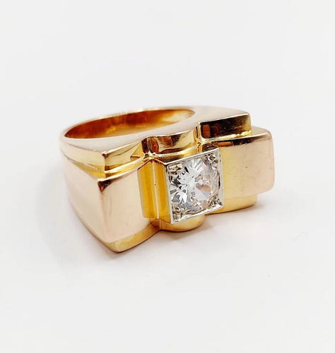 Bague 52 Bague tank Art déco XXL en or rose 18k et platine, diamant 58 Facettes A05970