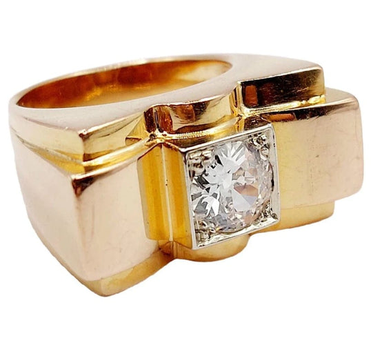 Bague 52 Bague tank Art déco XXL en or rose 18k et platine, diamant 58 Facettes A05970