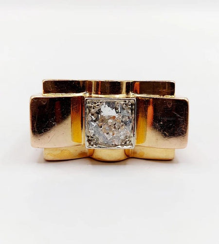 Bague 52 Bague tank Art déco XXL en or rose 18k et platine, diamant 58 Facettes A05970