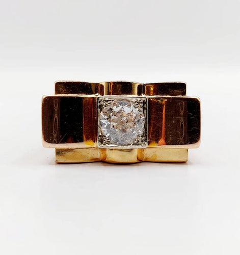 Bague 52 Bague tank Art déco XXL en or rose 18k et platine, diamant 58 Facettes A05970