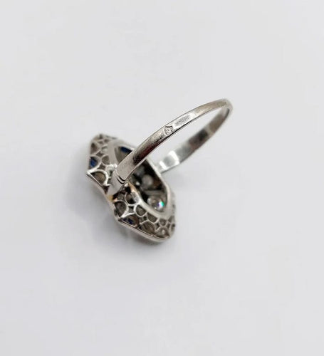 Bague 55 Art déco - Bague marquise en platine avec perle, diamants et saphirs 58 Facettes A06226