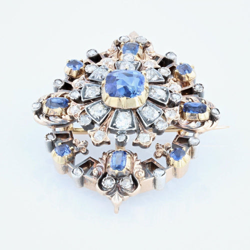Pendentif Bijou ancien - Broche/Pendentif transformable en or jaune et argent, saphirs et diamants 58 Facettes 22-062