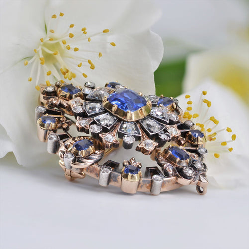 Pendentif Bijou ancien - Broche/Pendentif transformable en or jaune et argent, saphirs et diamants 58 Facettes 22-062