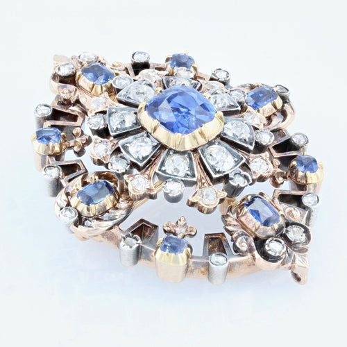 Pendentif Bijou ancien - Broche/Pendentif transformable en or jaune et argent, saphirs et diamants 58 Facettes 22-062