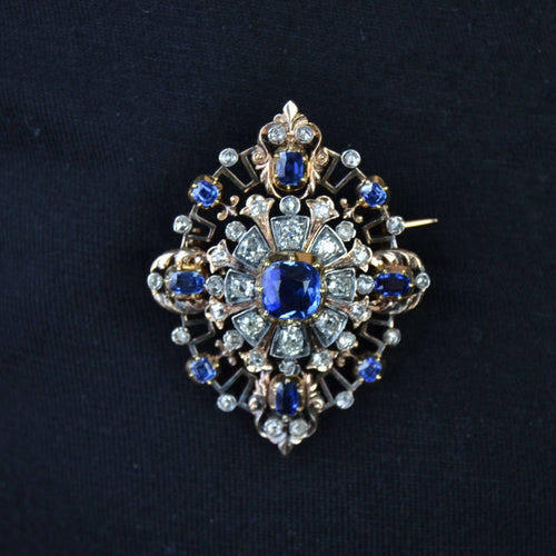 Pendentif Bijou ancien - Broche/Pendentif transformable en or jaune et argent, saphirs et diamants 58 Facettes 22-062