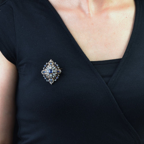 Pendentif Bijou ancien - Broche/Pendentif transformable en or jaune et argent, saphirs et diamants 58 Facettes 22-062