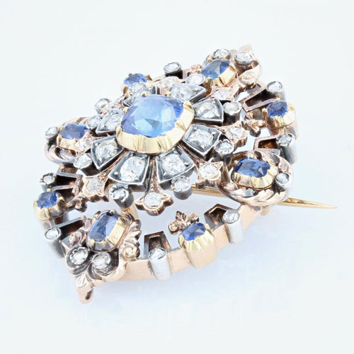 Pendentif Bijou ancien - Broche/Pendentif transformable en or jaune et argent, saphirs et diamants 58 Facettes 22-062