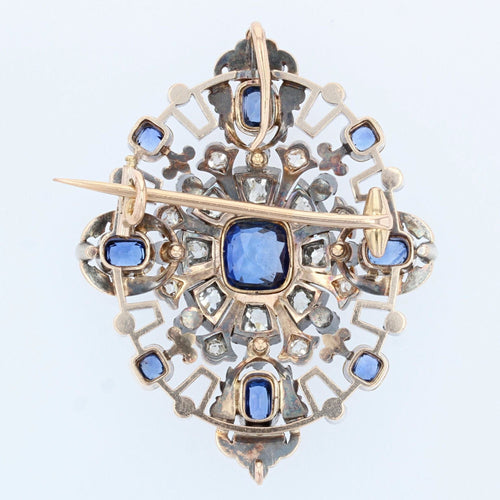 Pendentif Bijou ancien - Broche/Pendentif transformable en or jaune et argent, saphirs et diamants 58 Facettes 22-062
