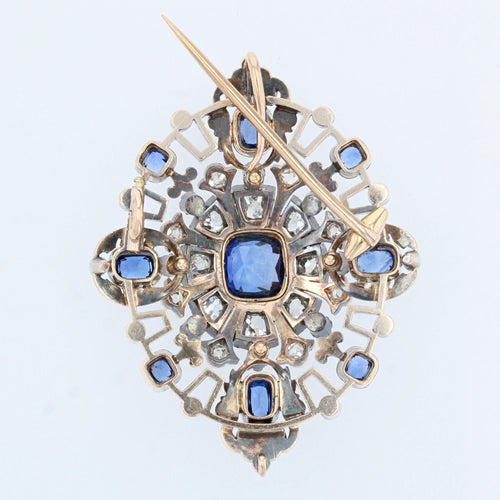 Pendentif Bijou ancien - Broche/Pendentif transformable en or jaune et argent, saphirs et diamants 58 Facettes 22-062