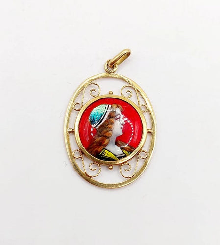Pendentif Bardonnaud Limoges - Pendentif Art nouveau en or 18k, plaque émaillée 58 Facettes A06401