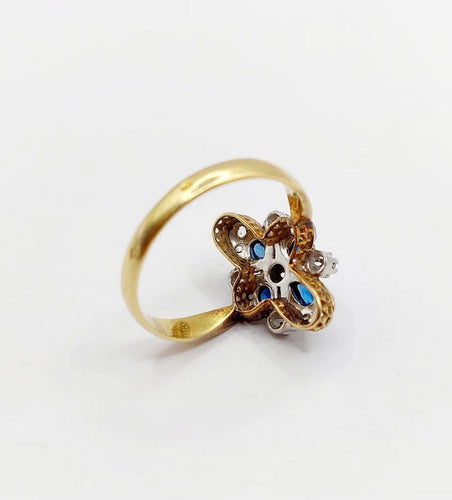 Bague 55 Bague duchesse antique en or 18k et platine, diamants taille rose et pierres bleues 58 Facettes A06416