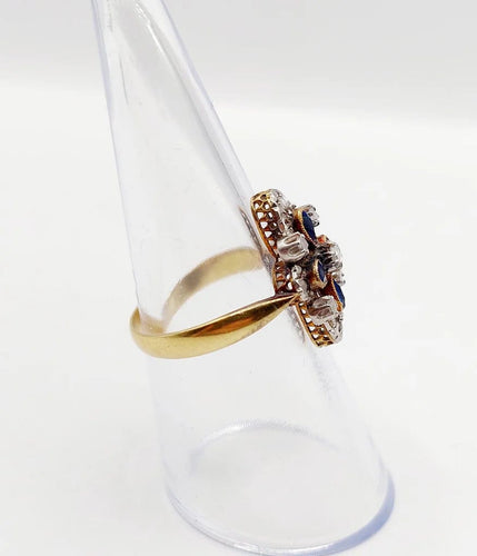 Bague 55 Bague duchesse antique en or 18k et platine, diamants taille rose et pierres bleues 58 Facettes A06416