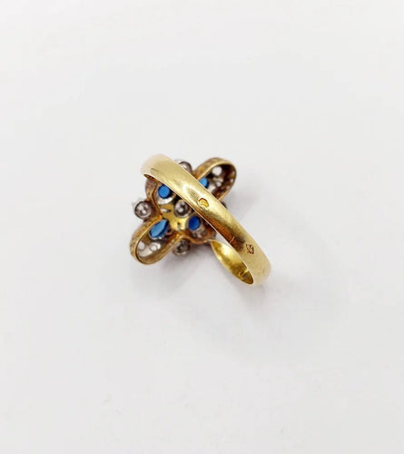 Bague 55 Bague duchesse antique en or 18k et platine, diamants taille rose et pierres bleues 58 Facettes A06416