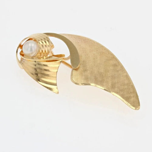 Broche Broche nœud vintage en or jaune 18 carats et perle de culture 58 Facettes CVBR19B
