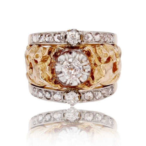 Bague 49 Bague bandeau ancienne chimères en or jaune 18 carats et diamants 58 Facettes 22-618