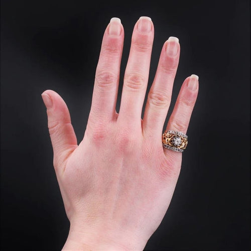 Bague 49 Bague bandeau ancienne chimères en or jaune 18 carats et diamants 58 Facettes 22-618