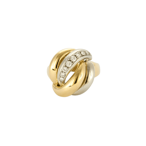 Bague 52.5 Senorita - Bague dôme tressée en or jaune et blanc, diamants 58 Facettes LP965/13