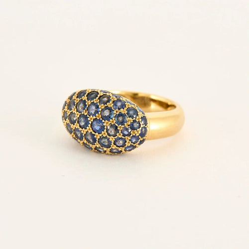 Bague 54 Bague dôme en or jaune 18 carats pavée de saphirs birmans 58 Facettes LP1065/12
