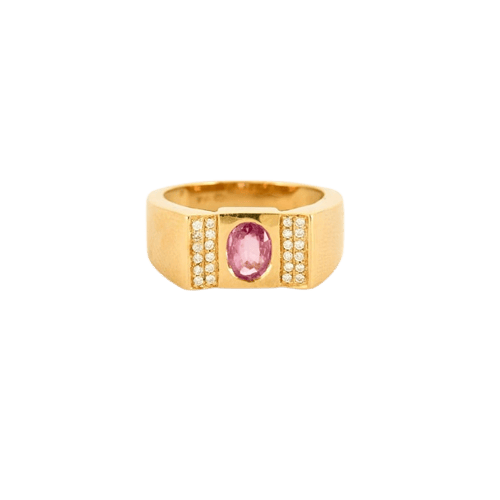 Bague 55.5 Bague en or jaune 18K avec saphir rose et diamants 58 Facettes LP1054/12