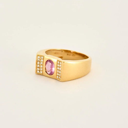 Bague 55.5 Bague en or jaune 18K avec saphir rose et diamants 58 Facettes LP1054/12