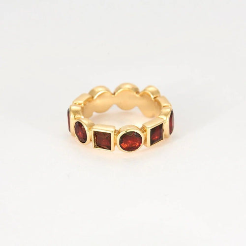 Bague 49 MMA - Parure bague et boucles d’oreilles en or jaune et grenats 58 Facettes LP986-LP987/15