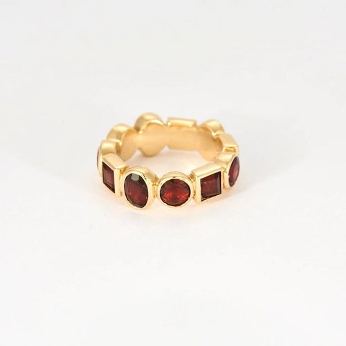 Bague 49 MMA - Parure bague et boucles d’oreilles en or jaune et grenats 58 Facettes LP986-LP987/15