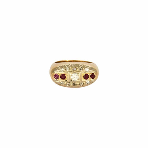 Bague 50 Bague Tank chevalière en or jaune 18K avec diamants et rubis 58 Facettes LP1126/12