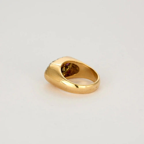 Bague 50 Bague Tank chevalière en or jaune 18K avec diamants et rubis 58 Facettes LP1126/12