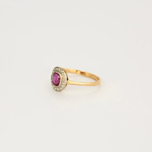 Bague 56 Bague en or jaune et blanc 18K rubis et diamants 58 Facettes LP1111/13