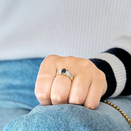 Bague 56 Bague en or jaune et blanc 18 carats avec saphir et diamants 58 Facettes LP1241/11