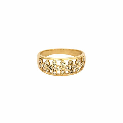 Bague 58 Bague jonc motif floral en or jaune 18K et diamants 58 Facettes LP1204/11
