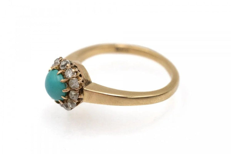 Bague 52 Bague ancienne en or jaune 14 carats, turquoise et diamants 58 Facettes 11842