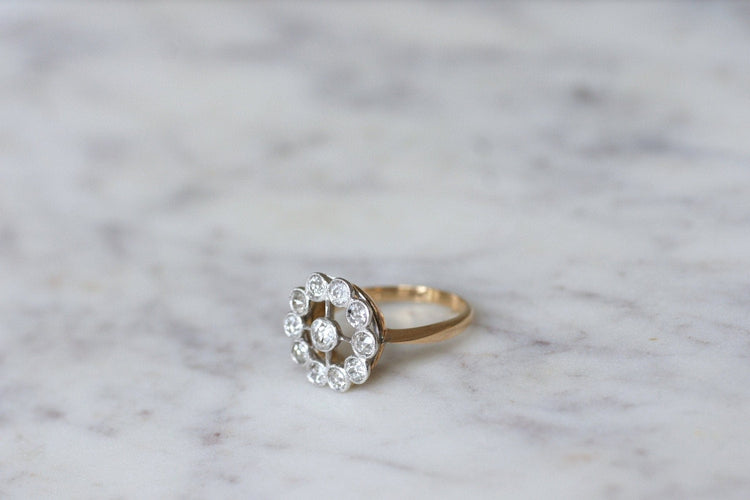 Bague 52.5 Bague marguerite ancienne en or rose et platine diamants 58 Facettes