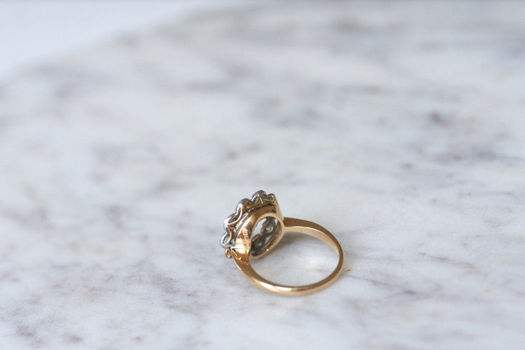 Bague 52.5 Bague marguerite ancienne en or rose et platine diamants 58 Facettes