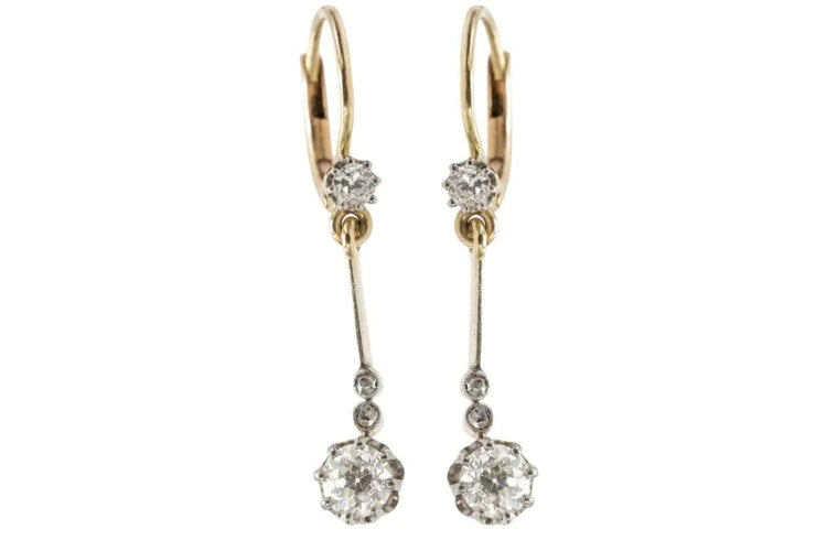 Boucles d'oreilles Boucles d'oreilles pendantes - Diamants taille ancienne en or jaune 14 carats 58 Facettes 11217