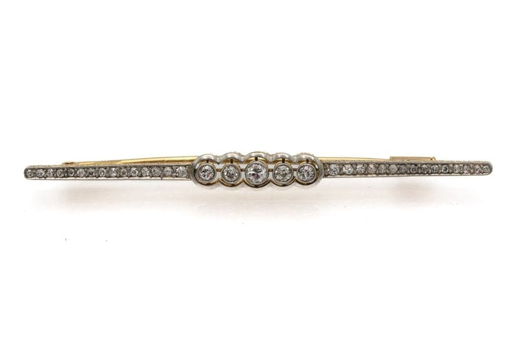 Broche Broche ancienne oblongue - Or jaune 18 carats, platine et diamants 58 Facettes 9232