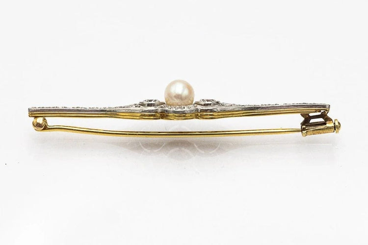 Broche Broche en or jaune 18 carats et platine avec diamants 0,95 ct et perle 58 Facettes 10611