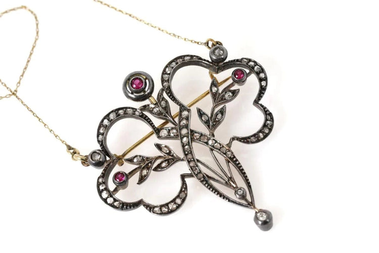 Collier Collier Art nouveau avec diamants et rubis synthétiques en or 14 carats 58 Facettes 10234
