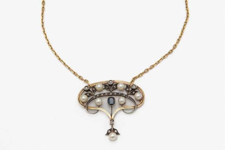 Pendentif Art nouveau - Pendentif Belle Époque en or jaune et argent, diamants 58 Facettes 9457