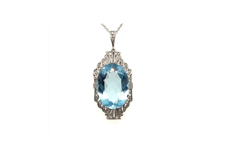 Pendentif Art déco - Pendentif en platine et or blanc 14 carats, aigue-marine et diamants 58 Facettes 11467