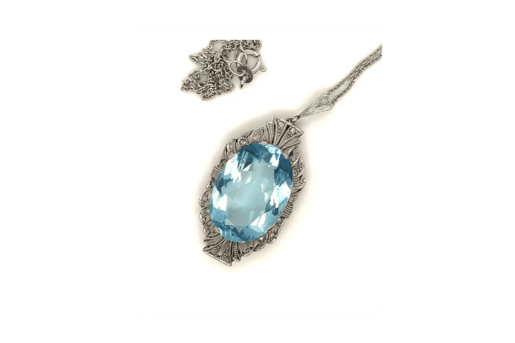 Pendentif Art déco - Pendentif en platine et or blanc 14 carats, aigue-marine et diamants 58 Facettes 11467