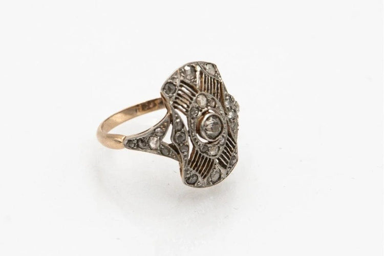 Bague 57 Bague Art déco en or jaune 18 carats et platine avec diamants 58 Facettes 9436
