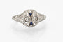Bague 54 Bague Art déco en or blanc avec diamants et saphirs synthétiques 58 Facettes 9816
