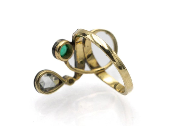 Bague 51 Bague Art nouveau en or jaune 14 carats, émeraude et diamants 58 Facettes 10815