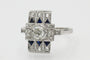 Bague 59 Bague géométrique Art déco en or blanc, platine, diamants et saphirs 58 Facettes 10728