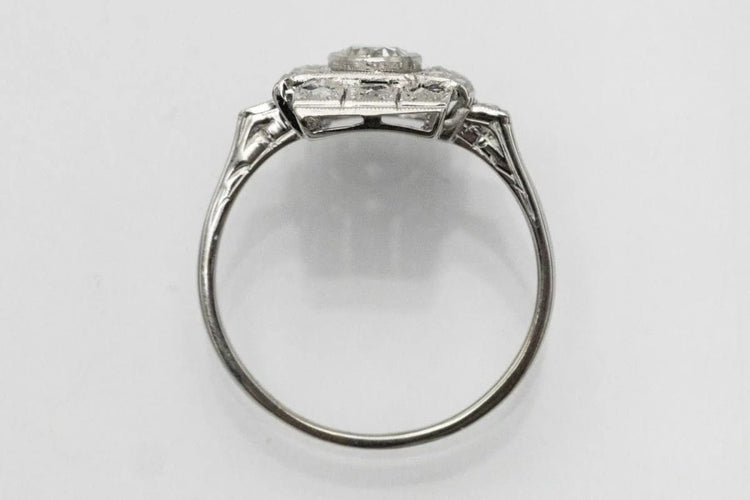 Bague 59 Bague géométrique Art déco en or blanc, platine, diamants et saphirs 58 Facettes 10728