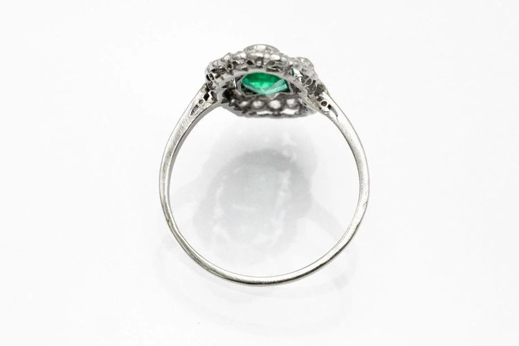 Bague 58 Bague Art déco en or blanc 18 carats avec diamants et émeraude 58 Facettes 10969