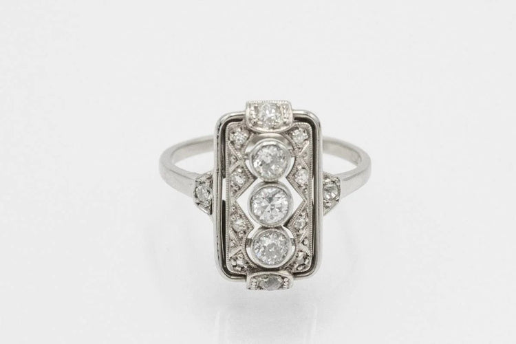 Bague 54 Bague Art déco en or blanc 14 ct et platine, diamants 58 Facettes KLD1